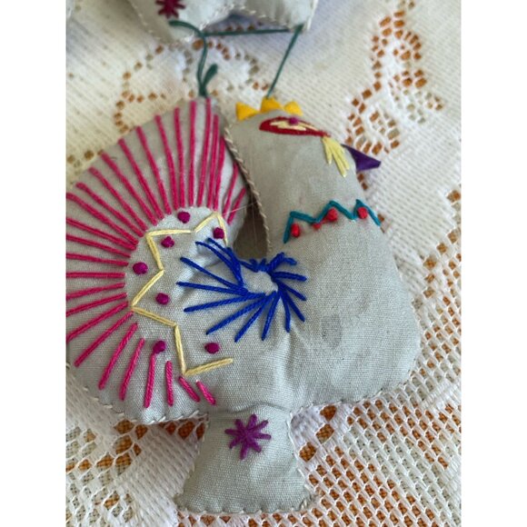 Vintage Folk Art Garland Ornaments Chinese Animals Embroidered Signs Of Zodiac - Picture 9 of 12